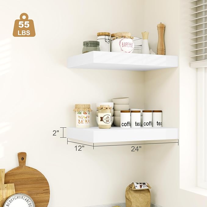 Heimlove 12" Deep White Floating Shelves - Image 2