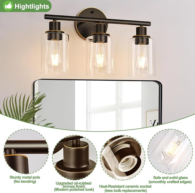 3-Light Bathroom Light Fixtures, Modern Vanity Light - Image 4
