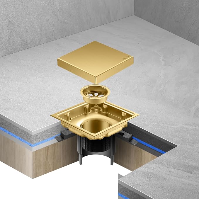 Hidden Brushed Square Shower Floor Drain, 304 Stainless Steel, - Image 5