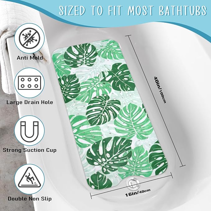 Tropical Leaves Bathtub Mat Non Slip, Boho Bath Tub Mat Baby Bath Mats - Image 2
