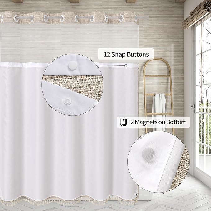 MitoVilla No Hooks Required Farmhouse Shower Curtain - Image 2
