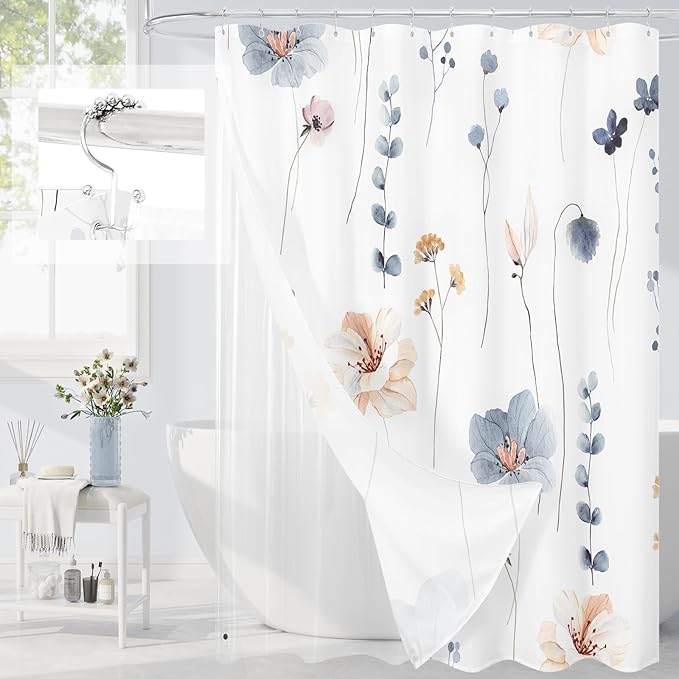 Gibelle 3 in 1 Shower Curtain Set, Waterproof Fabric Bathroom Curtain 72x72 by Gibelle