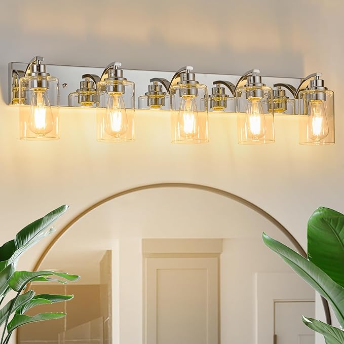 5-Light Bathroom Light Fixtures Modern Chrome Vanity Lights by ALAISLYC