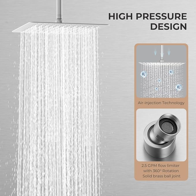 12 Inch Rain Shower Head, 1/16" Ultra Thin, Waterfall Full Body Coverage - Image 2