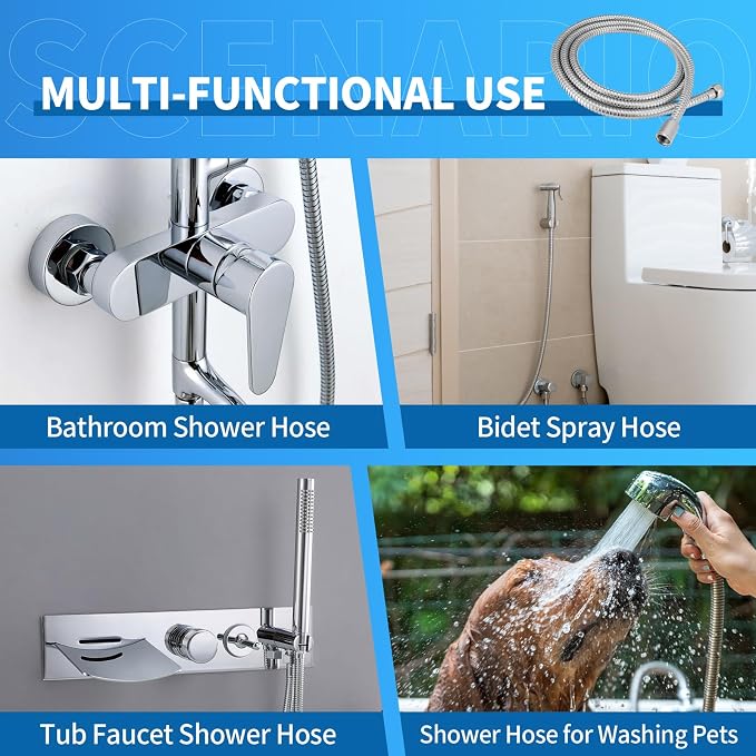 98" Metal Shower Hose Replacement Handheld Kink Free Stainless Steel Shower - Image 6