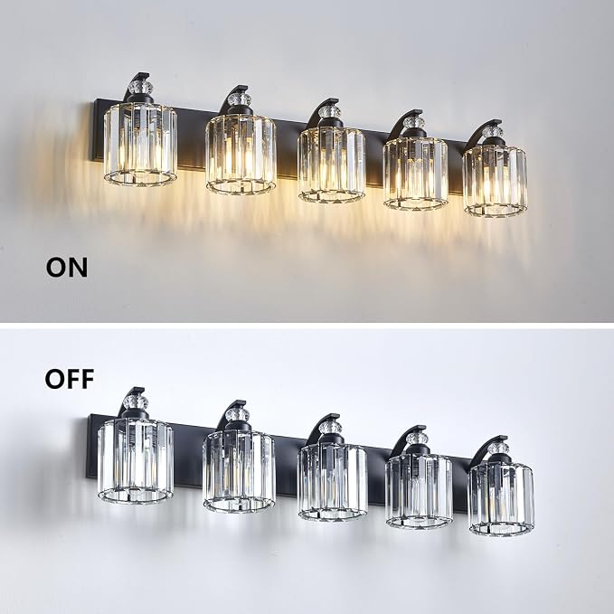 5-Light Black Bathroom Light Fixture Modern Vanity Lights Over Mirror Vintage - Image 5