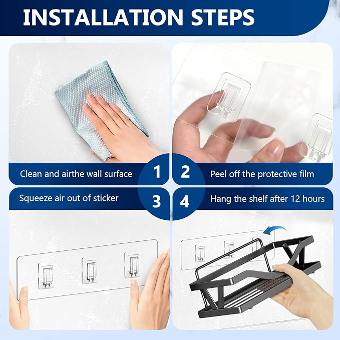 14 Pack Shower Caddy Replacement, Strong Hooks, No Drilling Shower Shelf - Image 7