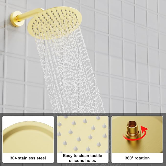Shower Faucet Set Brass 8IN Rough-In Valve Body Trim Kit Rainfall Included - Image 4