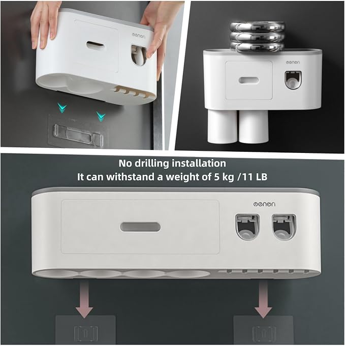 No-Drill Wall Mounted Toothbrush Holder, Bathroom Shelf, - Image 6