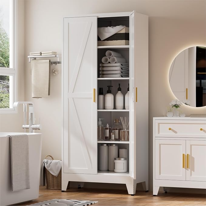 Metal Kitchen Pantry Cabinet, Rustic Freestanding Cupboard - Image 4