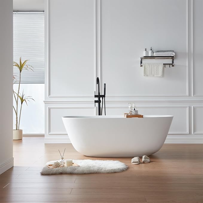 Cpingao 55" Stone Resin Solid Surface Freestanding Bathtub, Modern Elegant by Cpingao