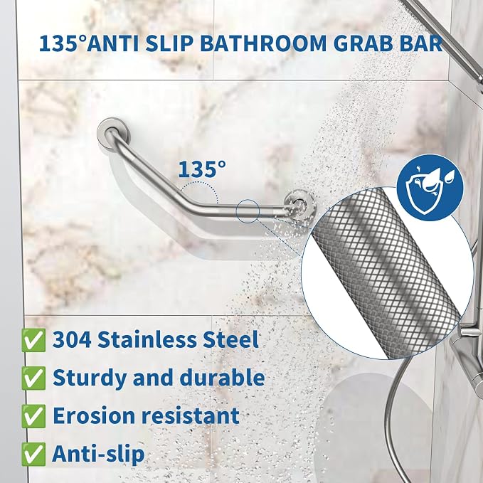 16 Inch Angled Shower Grab Bar, Munzong 2 Pack Anti Slip Satin Brushed Nickel - Image 4
