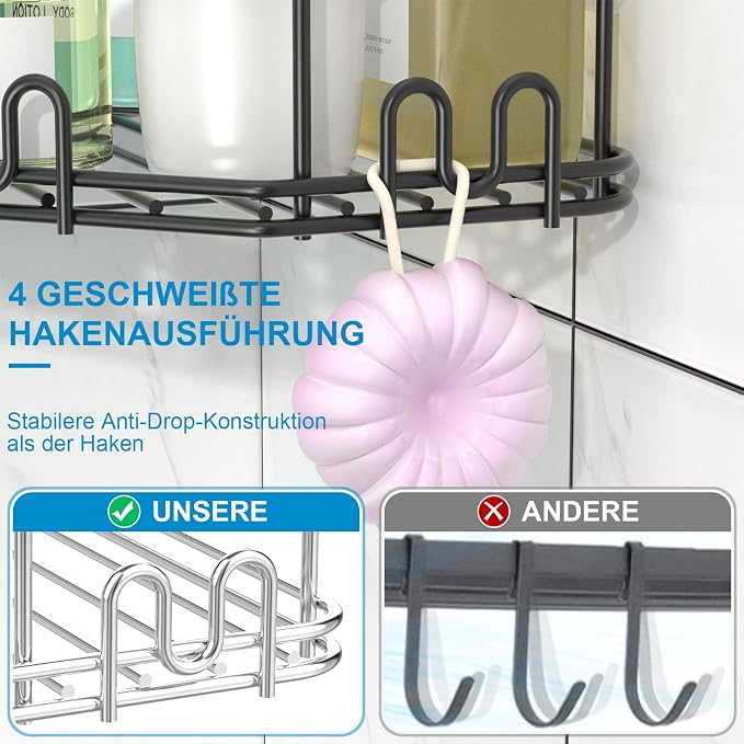 STEUGO Corner Shower Caddy, 3 Pack Adhesive Shower Corner Organizer Shelves - Image 5