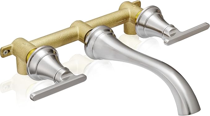 Brass Wall Mount Tub Filler, High Flow 8" Spout Reach Brushed Nickel Bathtub by HOIGY