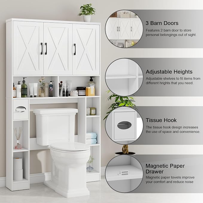 Over The Toilet Storage Cabinet, Farmhouse Toilet Cabinet Rack - Image 3