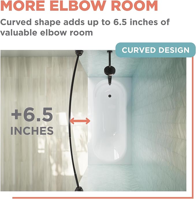 Zenna Home Curved Shower Curtain Rod, No Drill, 50-72 Inch Adjustable Tension - Image 5