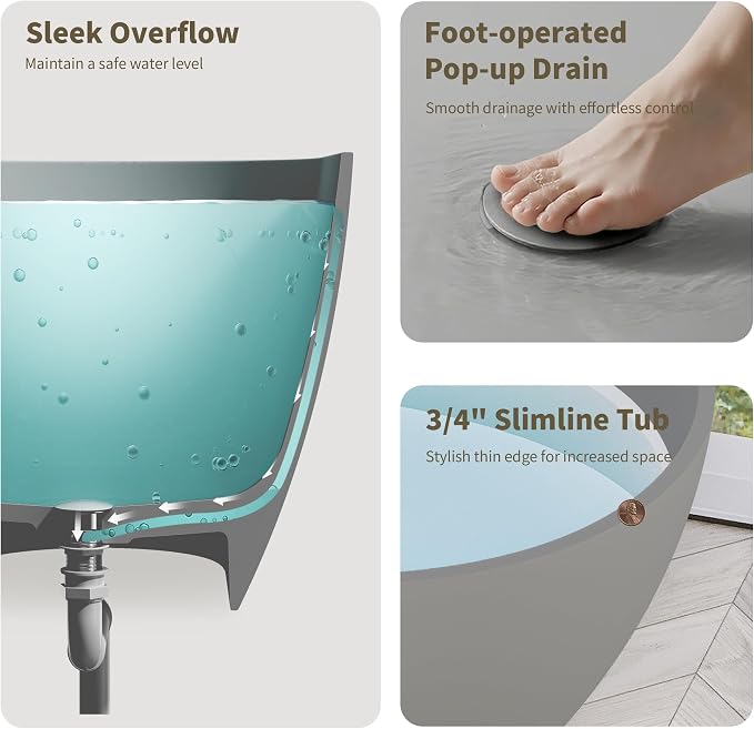 Abruzzo 59" Freestanding Bathtub Matte Grey - Image 8