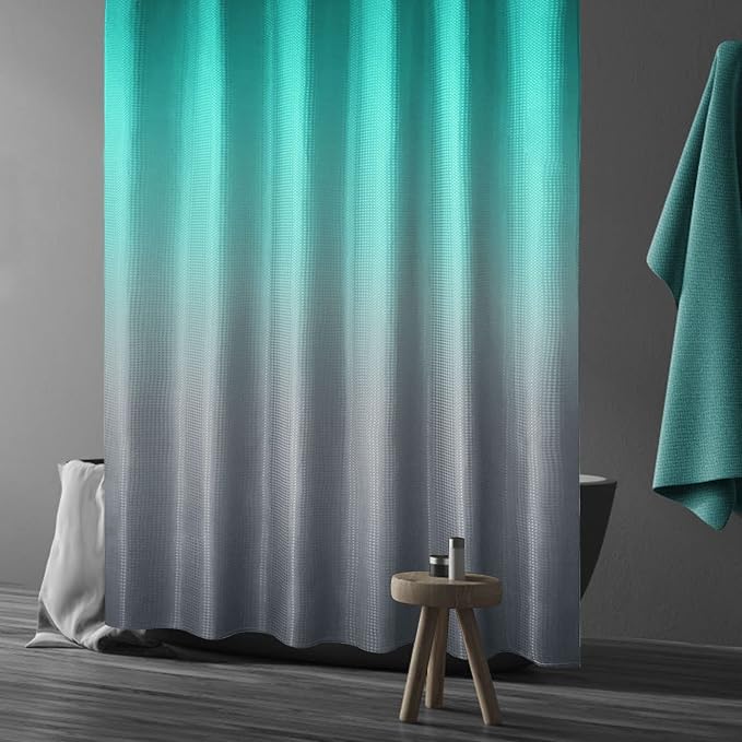 Gibelle Ombre Shower Curtain, Teal Grey Gradient Fabric Shower Curtain - Image 2
