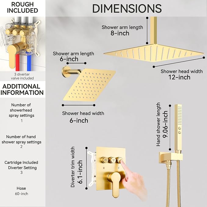 Shower Systems with Rain Shower and Handheld, STARBATH Dual Head 12+6" Rainfall - Image 7