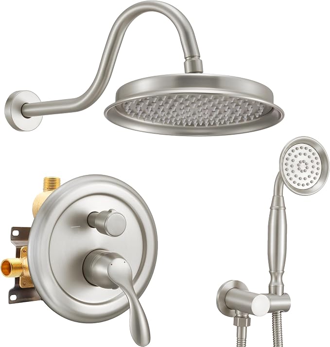 DASAN Brushed Nickel Rain Shower System Complete Antique Shower Faucet Sets by Dasan