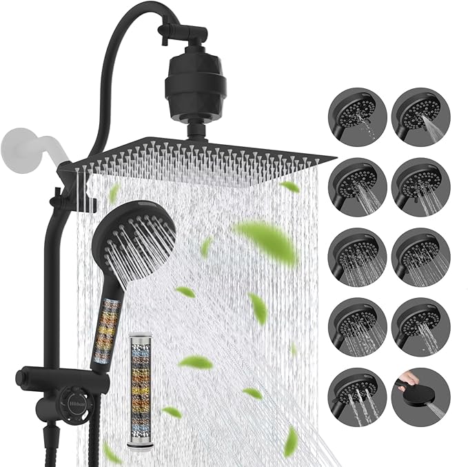 Hibbent Dual Filter All Metal 12" Rainfall Showerhead Combo, High Pressure by Hibbent