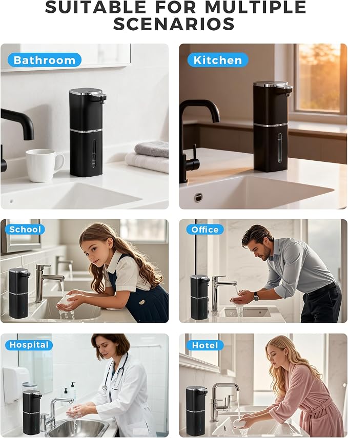 Automatic Liquid Soap Dispenser, 12.8oz Rechargeable, Adjustable Liquid Levels - Image 8