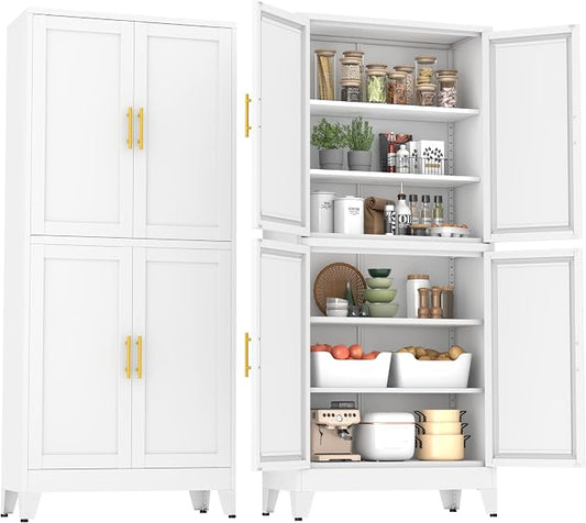 75" Tall Metal Kitchen Pantry Storage Cabinet, Freestanding Cupboard by Unknown