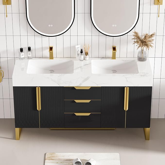 homary 59" Freestanding Bathroom Vanity Set, Floor-Mounted Double Sink Bathroom - Image 8