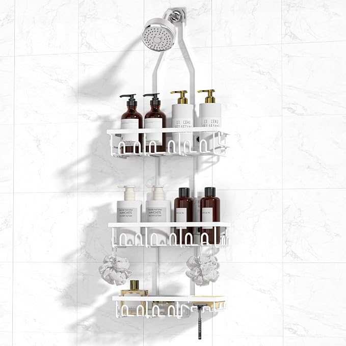 Shower Caddy, Rustproof Shower Shelves Over Shower Head, Extended Length shower - Image 8