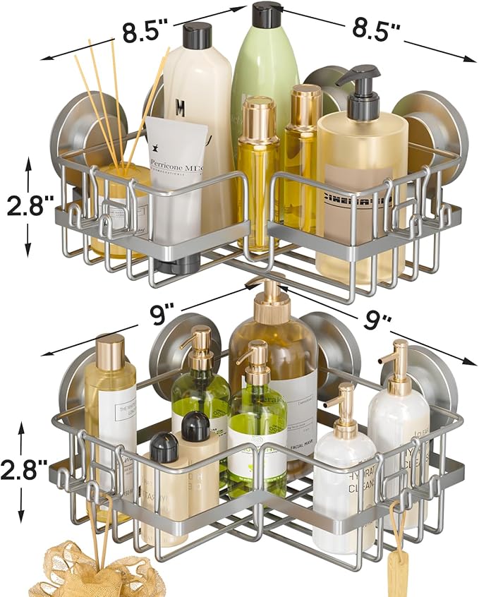 LEVERLOC Corner-adaptive Suction Cup Shower Caddies 2 Pack, Stainless Steel - Image 6