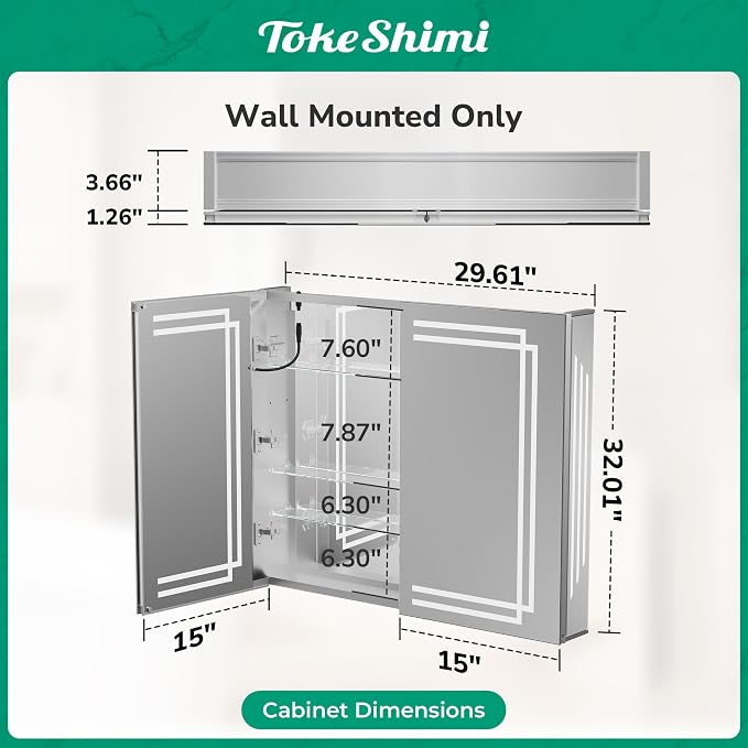 TokeShimi 30x32 Bathroom Mirror Medicine Cabinet - Image 2