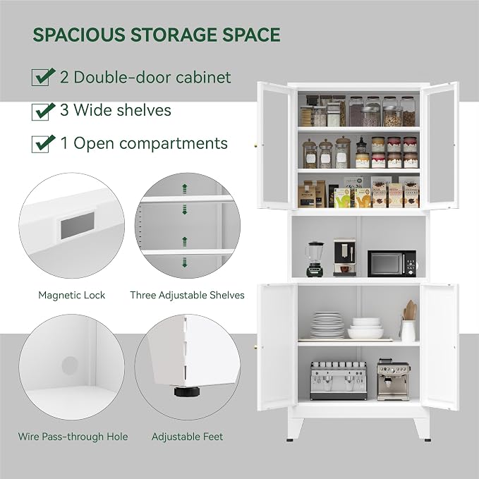 COFaR 69" Tall Modern Kitchen Pantry, Metal Storage Cabinet - Image 4
