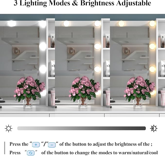 Loomie Vanity Desk with Lighted Mirror & Power Outlet, Makeup Vanity Table with - Image 4