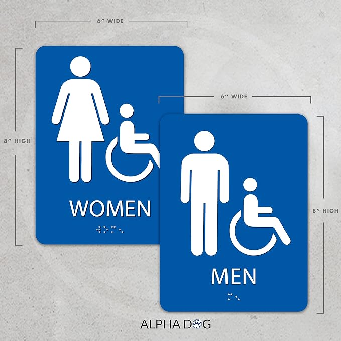 ALPHA DOG ADA SIGNS Men's Women's Restroom Sign Bundle, 8x6 inch, Business - Image 2