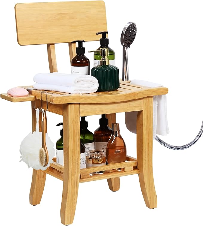 Ollieroo Two-Tier Bamboo Shower Chair by Ollieroo