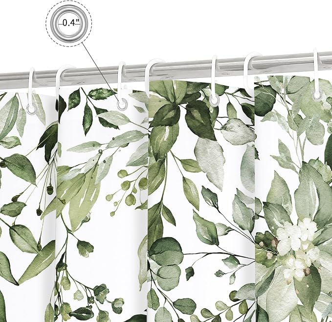 Gibelle Olive Green Eucalyptus Shower Curtain, Watercolor Plant Leaves - Image 5