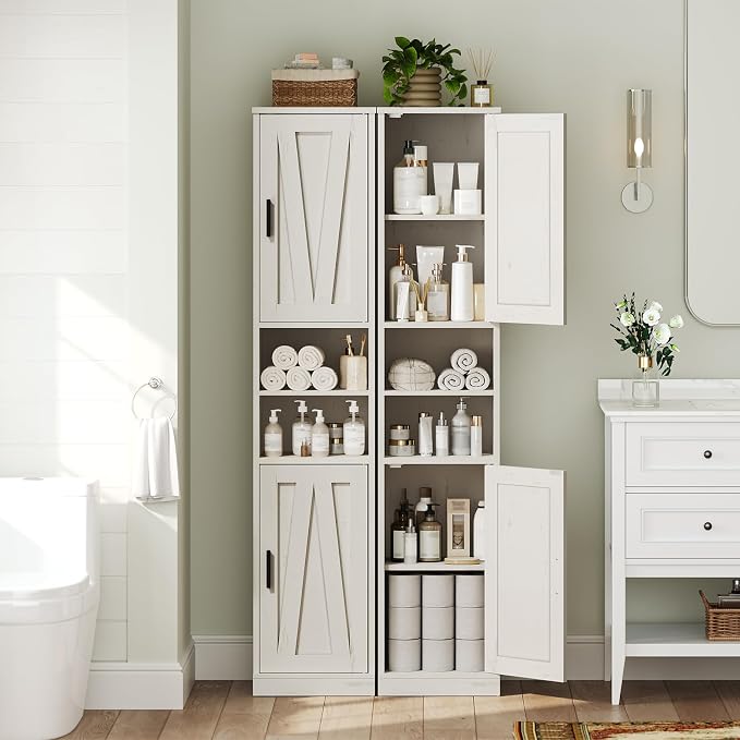 Tall Bathroom Cabinet with 2 Barn Doors, Farmhouse Storage Cabinet with - Image 8
