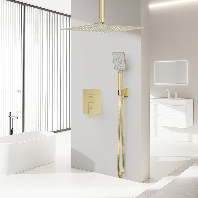 Shower System 12IN Modern Rain Brass Faucet Set - Image 2