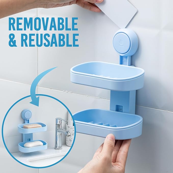 TAILI Double Layer Soap Dish Holder Suction Cup, Strong Sponge Holder - Image 7