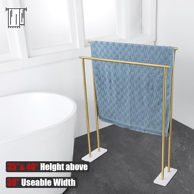 JQK Bath Towel Bar Free Standing Gold, 30 Inch Stand Double Towel Rack Holder - Image 4