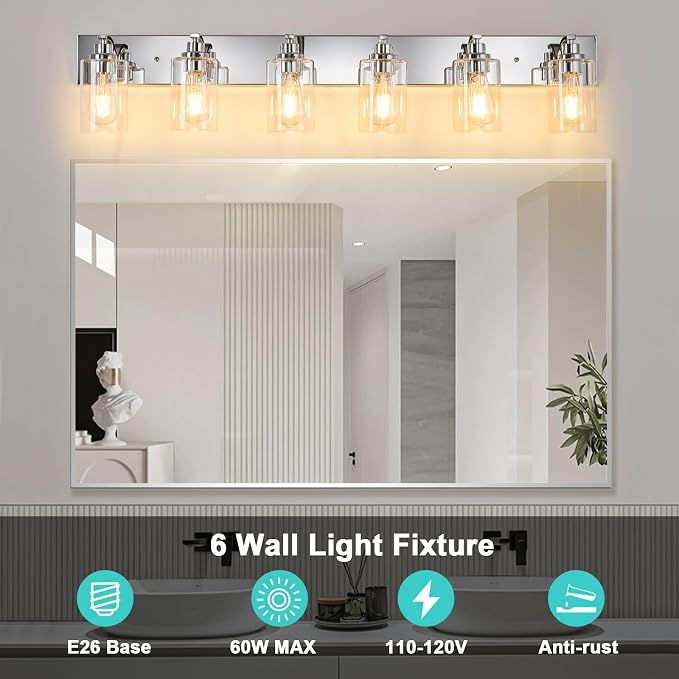 6-Light Bathroom Light Fixtures Modern Chrome Vanity Lights - Image 7