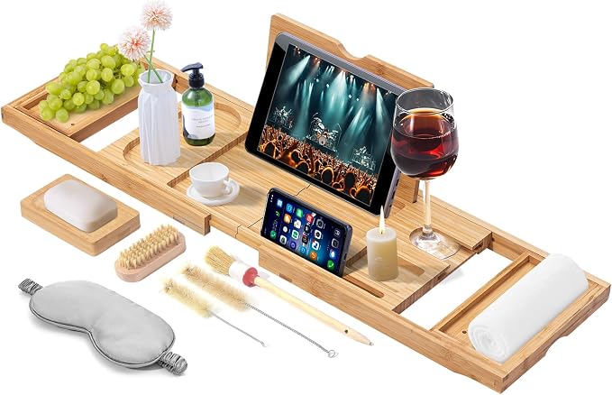 AUTODECO Bathtub Tray, Bamboo Bath Tray - Image 7