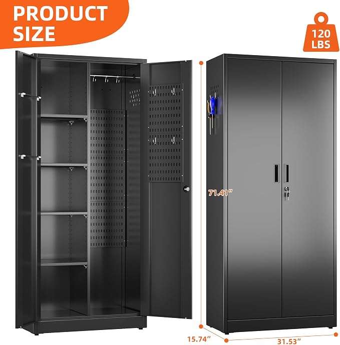 Aobabo Broom Closet Storage Cabinet, Lockable Garage Storage Cabinet - Image 2