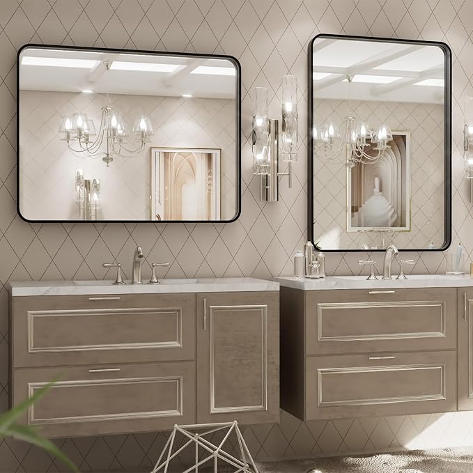 LOAAO 32x36 Inch Black Metal Framed Bathroom Mirror - Image 4