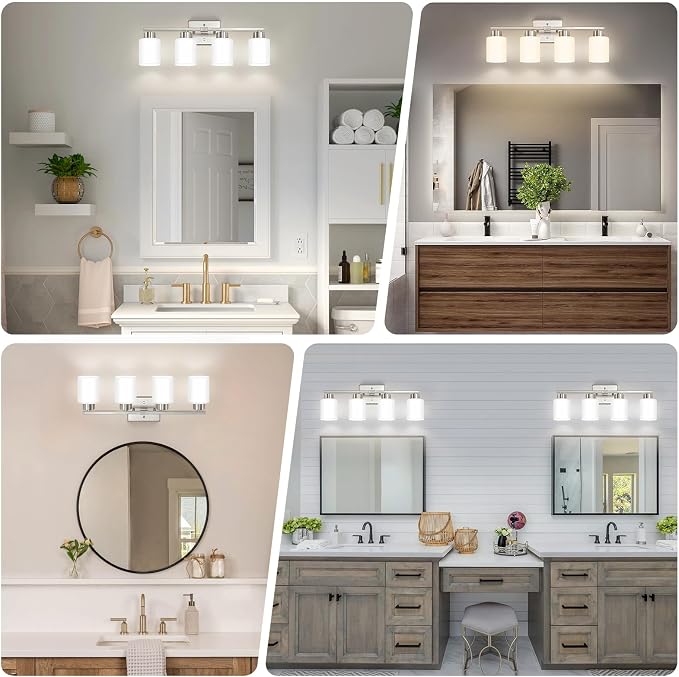 Brushed Nickel Bathroom Light Fixtures, 4-Light Modern Vanity Light Over Mirror - Image 3