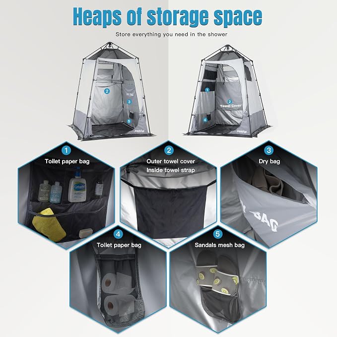Camping Shower Tent Deluxe Changing Room Easy Set Up Privacy Shelter, Large - Image 6