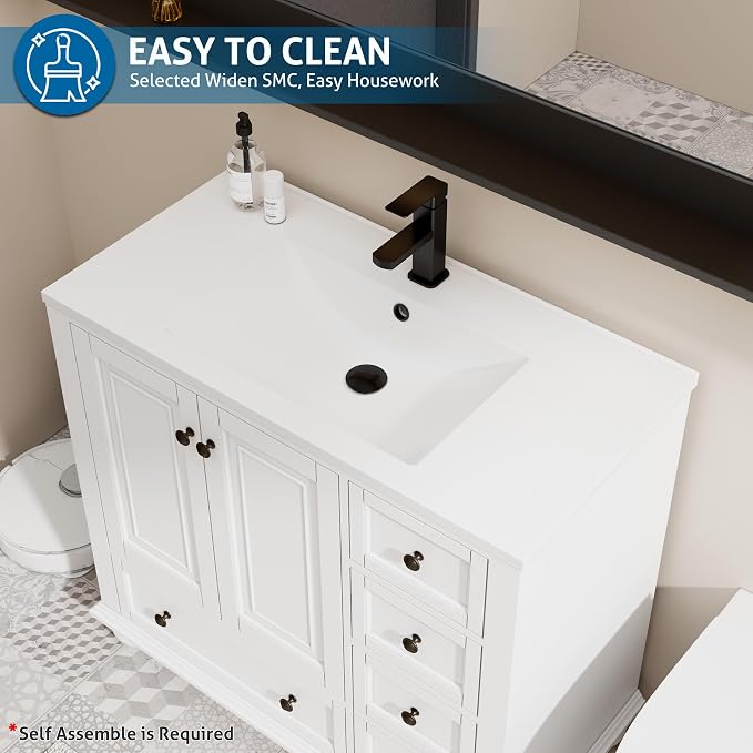 eclife 36" Bathroom Vanity Sink Combo Vintage Style - Image 5