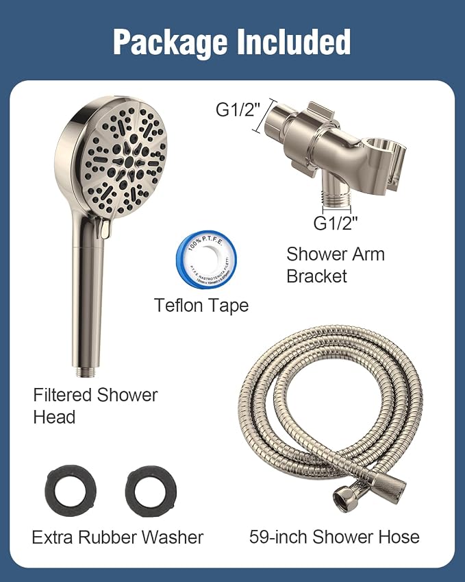 Filtered Shower Head with Handheld Brushed Nickel, BOWGER 6 Modes High Pressure - Image 8
