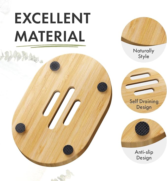 AmazerBath Bamboo Soap Holder, Bamboo Soap Dish, 2 Pack Soap Dishes - Image 3