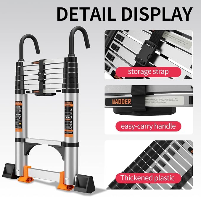 Telescoping Ladder, with Stable Hook and stabilizer barand, Extension Ladder - Image 6